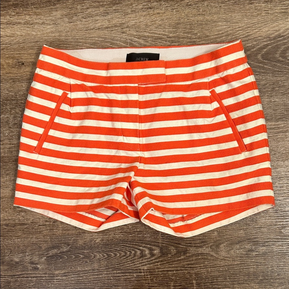 J. Crew High Waist Orange and Cream Striped Shorts